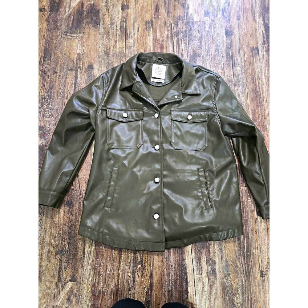 Stoosh Womens Green Button Front Collared Jacket Pockets Mid-Length Sz M